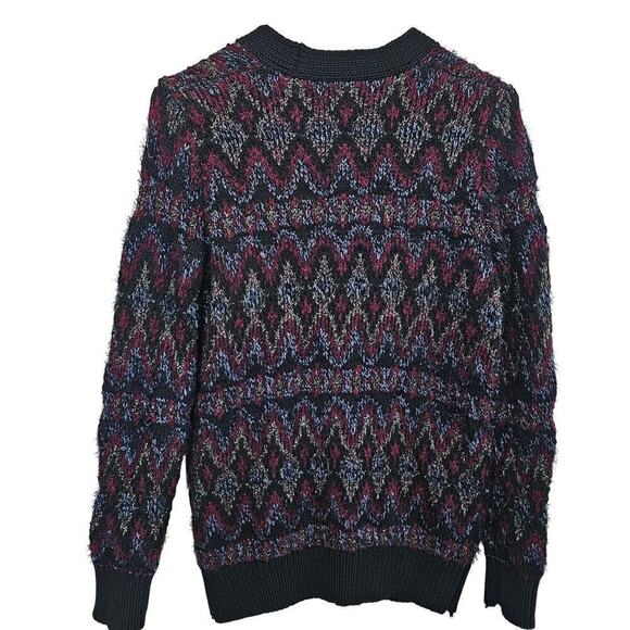 Lucky Brand Metallic Cardigan Women Medium Purple Knit Fair Isle Whimsy Goth - Picture 2 of 8